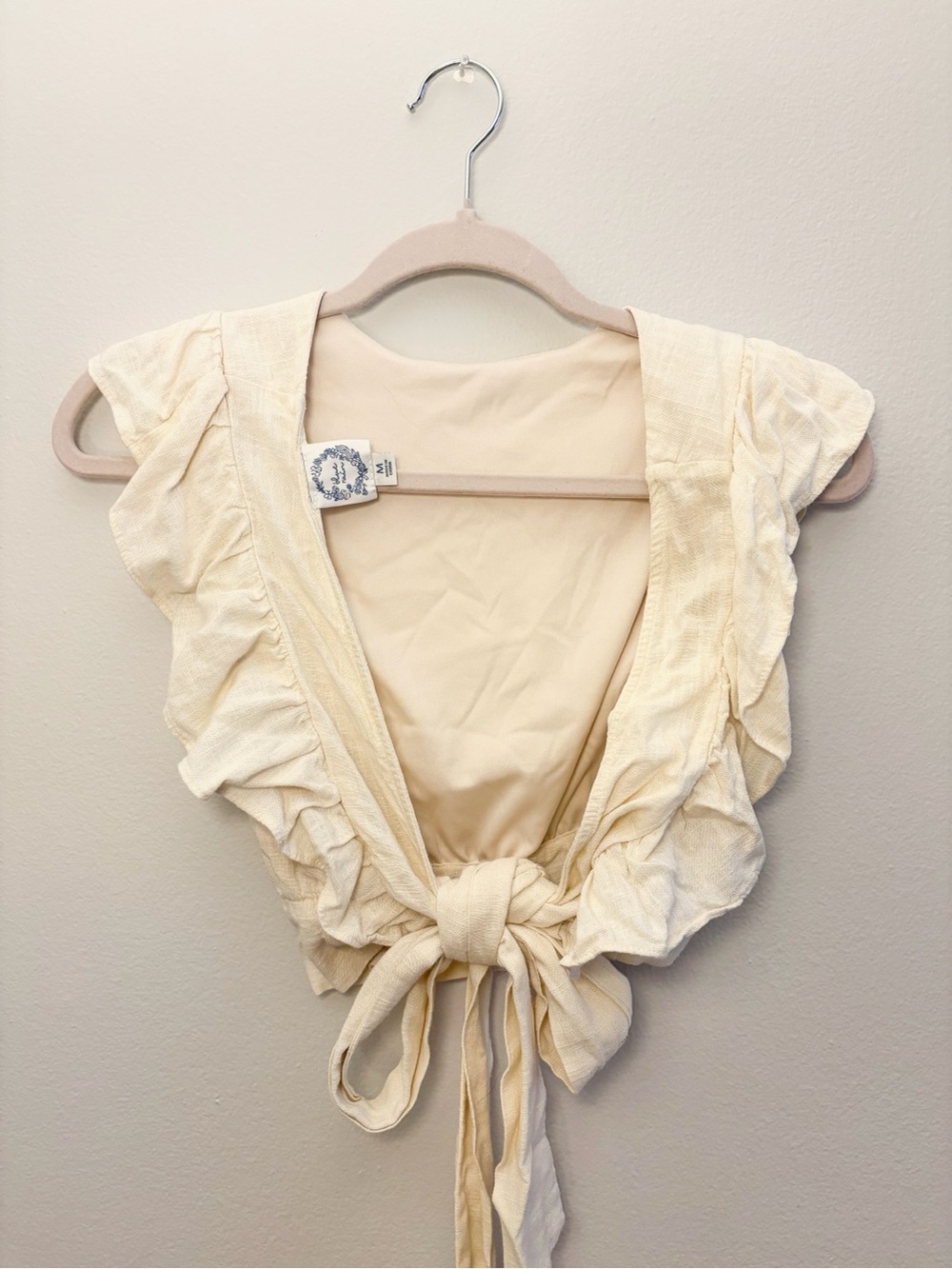 Blue Rain Cream Ruffle Tie-Front Camisole